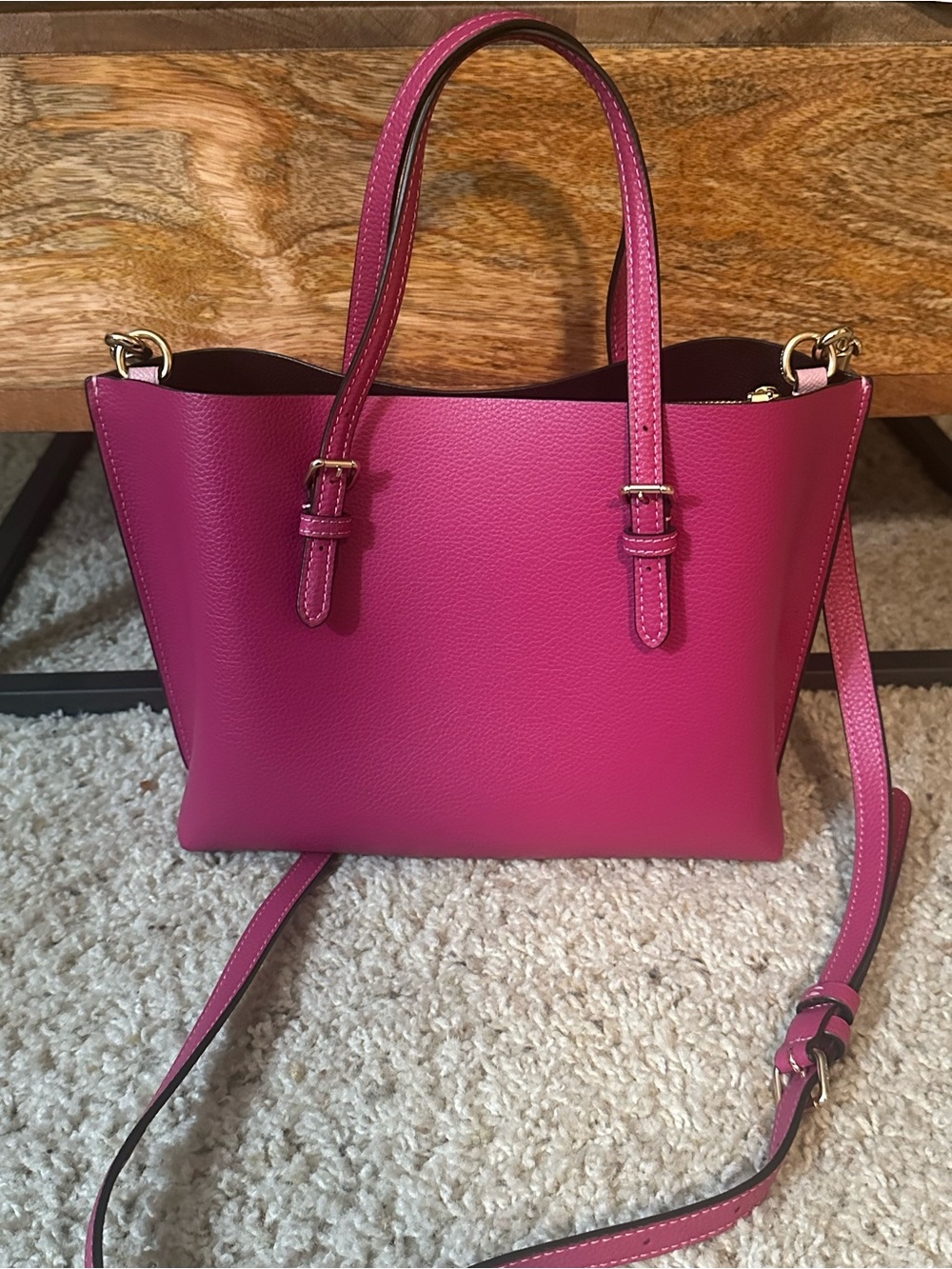 Coach Mollie Leather Tote in Pink with Gold Hardware - Picture 3 of 7